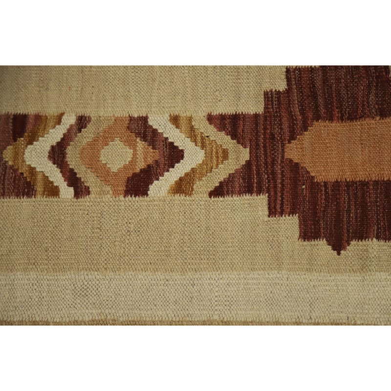 Hand Woven Oriental 100% Wool Carpet Southwestern Tribal Beige & Ivories Kilim Area Rug - 5' 7'' X 3' 11''