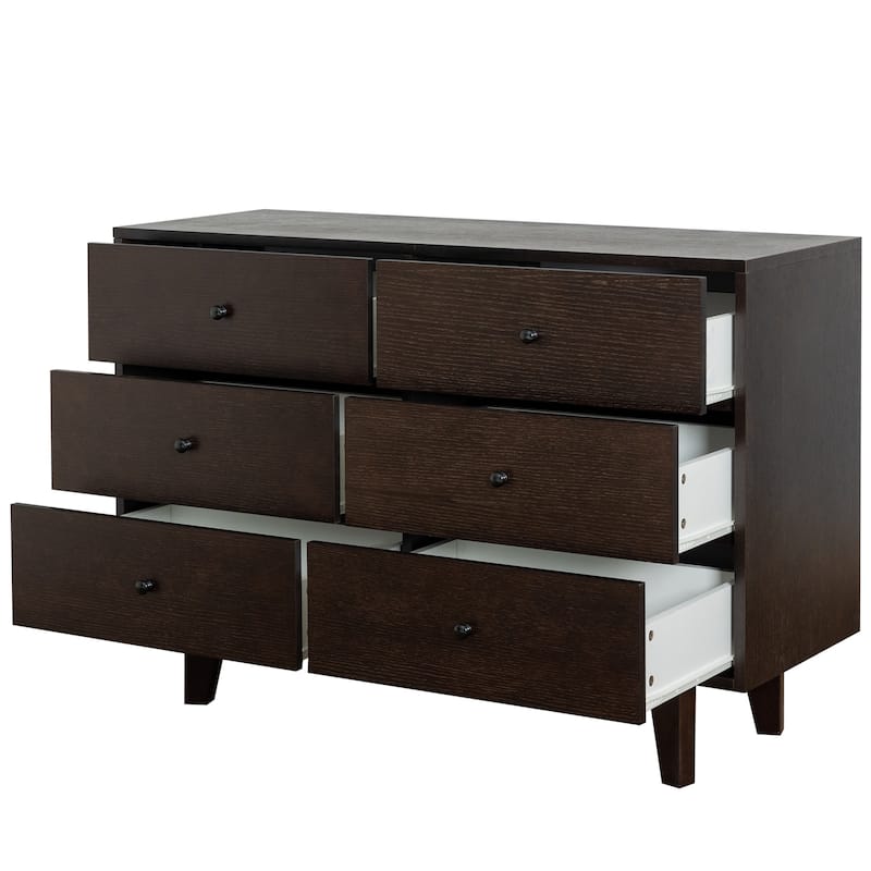 Kitchen Pantry Cabinets With 6 Drawers, Retro Round Handle Wood Wardrobe Closet, Low Storage Cabinet