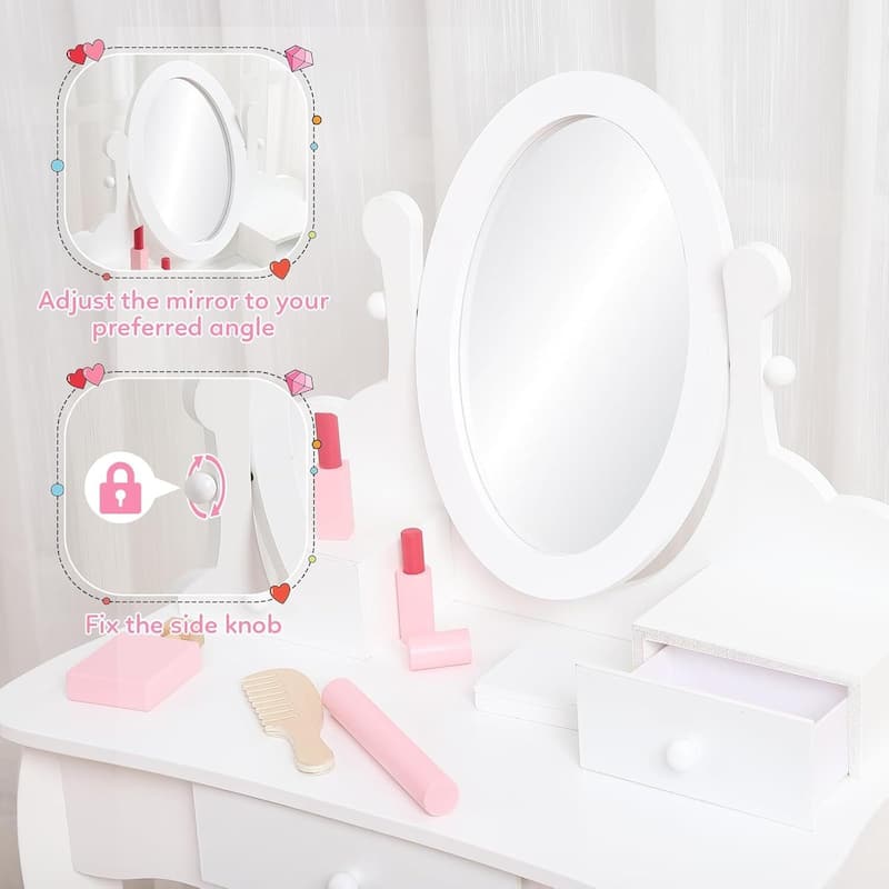 Girls Makeup Vanity Table Set with Stool, Dressup Playset