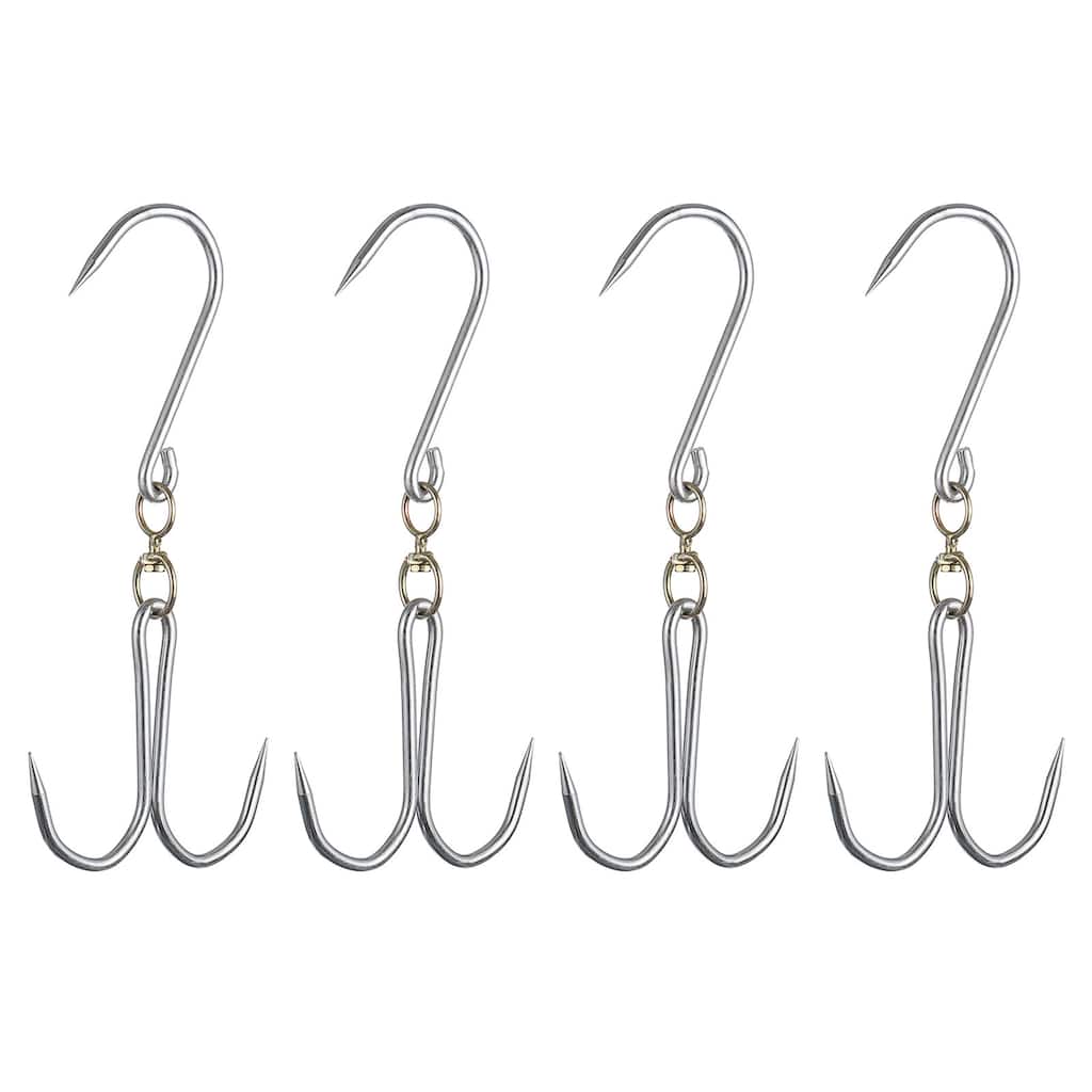 Double Meat Hooks, Galvanized Integrated Swivel Meat Hook, 4Pcs - Silver Tone