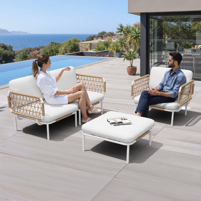 Outdoor Patio Sectional Sofa Set Cushioned Conversation Seating Set