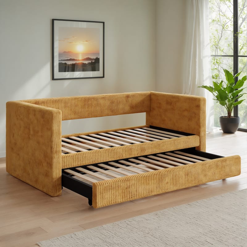 Corvus Somme Corduroy Upholstered Daybed with Trundle