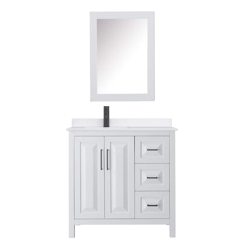 Daria 36-inch Single Vanity, Single Hole Quartz Top, Med Cabinet