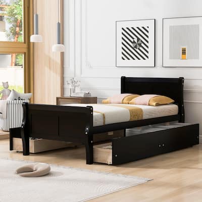 Twin Size Solid Wood Platform Bed with 4 Drawers