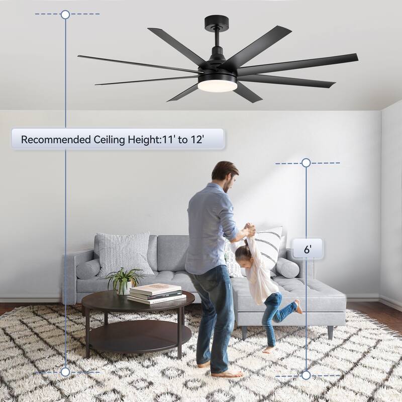 65 Inch Black/White/Gold LED Ceiling Fan with Light Remote(8-Blade)