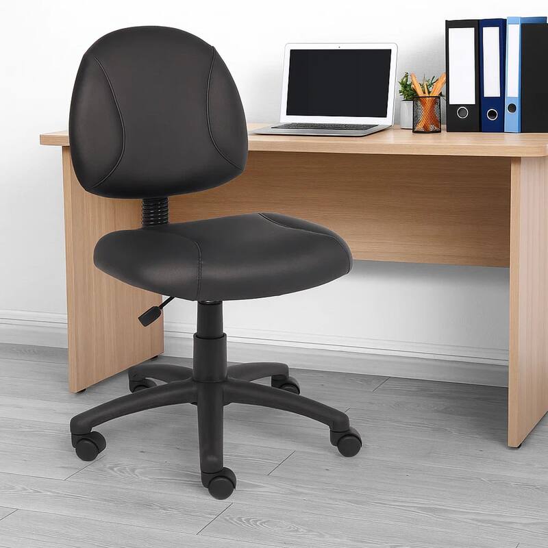 Wen Swivel Posture Chair, Black Faux Leather Back & Waterfall Seat