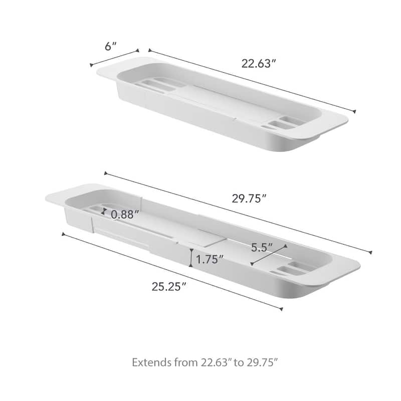 Yamazaki Home Expandable Bathtub Caddy, ABS Plastic, Holds 6.6 lbs, Expandable - L 6.1 x W 22.64 x H 1.77 inches