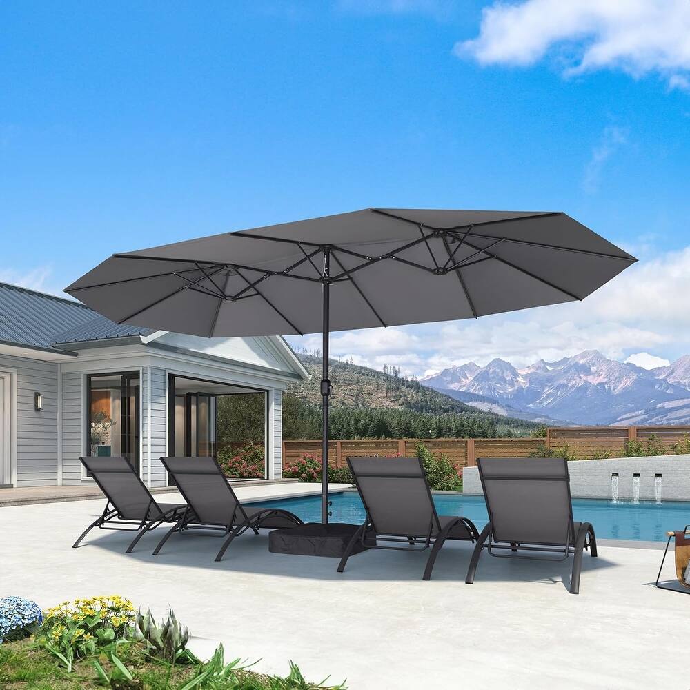 PURPLE LEAF 15ft Patio Market Umbrella with Lights OR Without lights and Base Double-Sided Rectangle Outdoor Table Sun Umbrellas