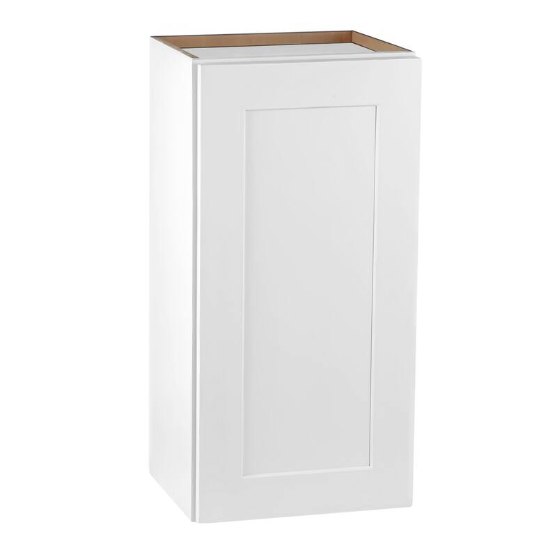White Solid Wood Single Door Wall Cabinet 1 Door and 2 Shelves for Kitchen Storage, Adjustable Shelves (15"W×12"D×36"H) - White