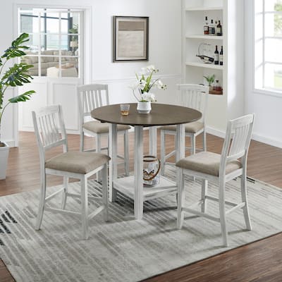 5 Piece Solid Wood Dining table Set, Kitchen Dining Furniture Set with Foldable Leaf Table and 4 Upholstered Chairs