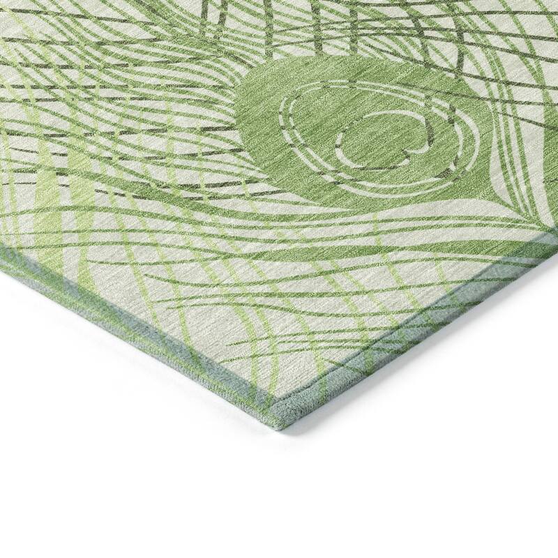 Machine Washable Indoor/ Outdoor Modern Peacock Chantille Rug