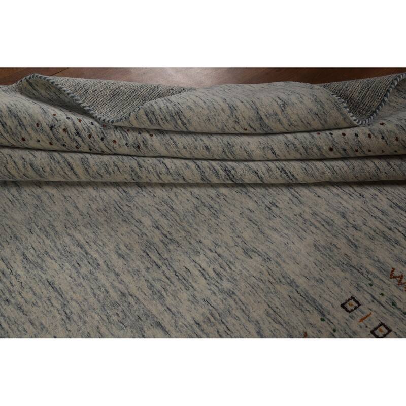 Ivory & Blue Tribal Gabbeh Indian Area Rug Handmade Wool Carpet - 8'0"x 9'10"