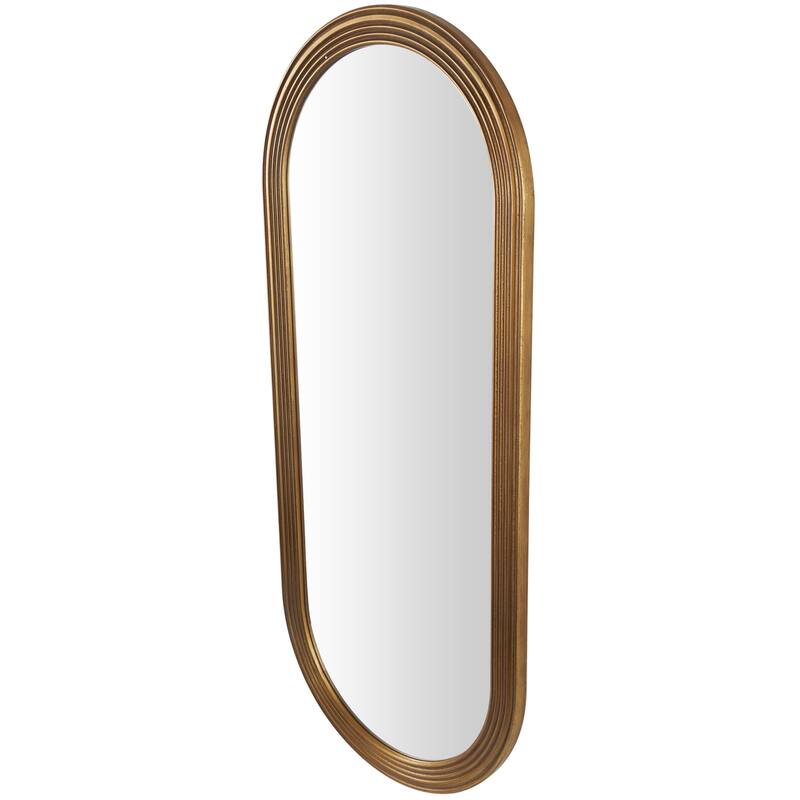Wooden Oval Room Wall Mirror with Dimensional Carved Frame - Brown - Roche River Decor