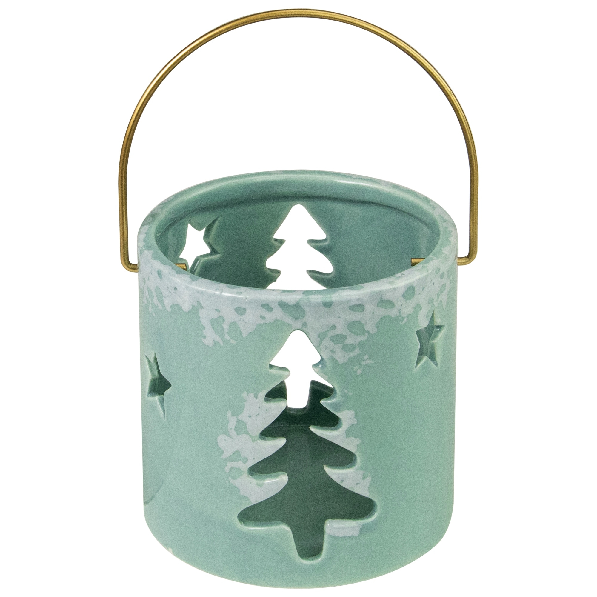 Christmas Tree and Star Cut Out Tea Light Candle Holder 3.75" Green