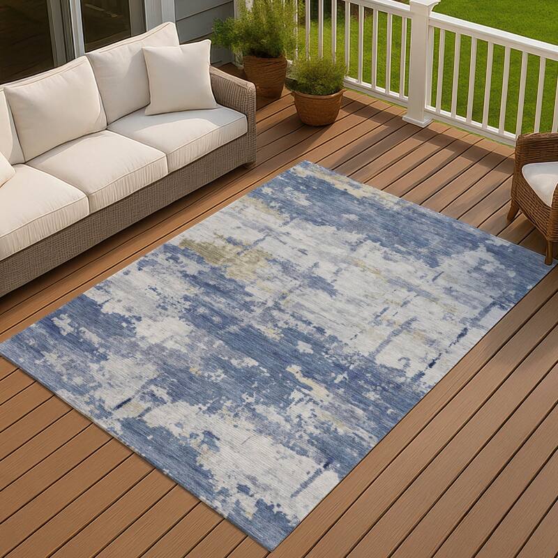 Machine Washable Indoor/ Outdoor Crouppen Modern Chantille Rug - Navy - 9' x 12'