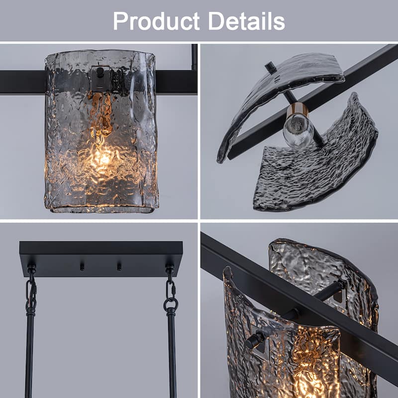 47.2" W 5-Light Modern industrial Linear Textured Smoke Glass Chandelier for Living/Dining Room - 47.2" W x 5.1" D x 7.5" H