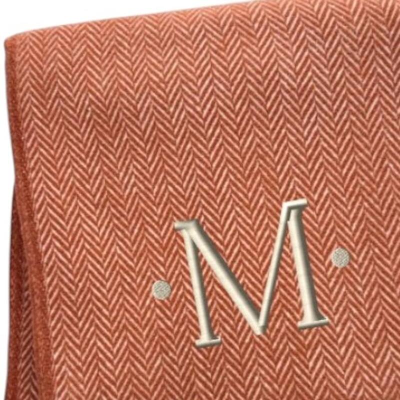 55" X 70" Terra Cotta And White Herringbone Cotton Blend S Initial Throw Blanket with Tassels And Embroidery