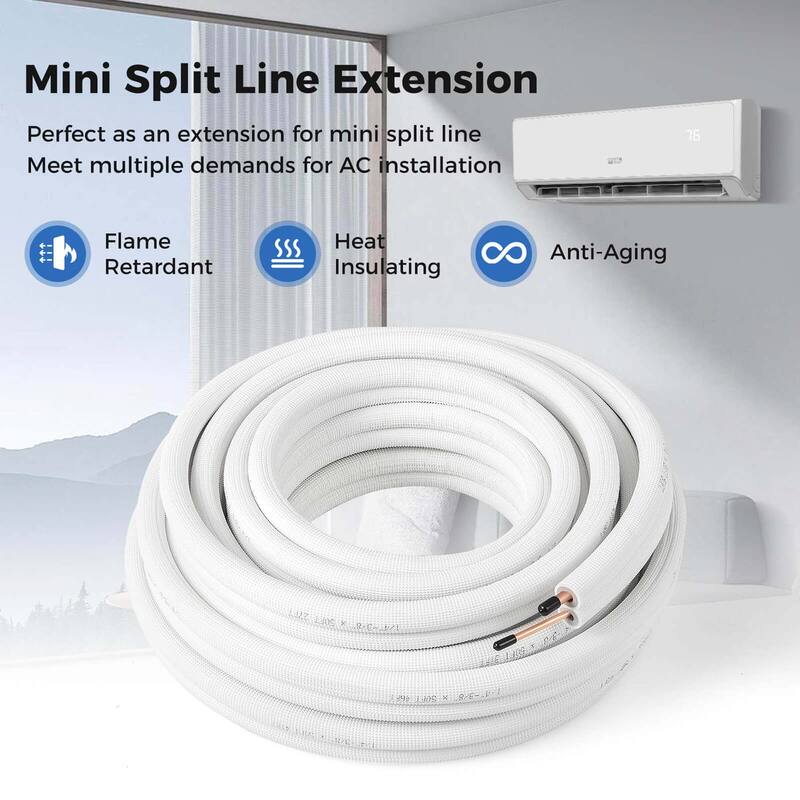 Costway 25/50 FT Air Conditioning Copper Tubing Hose Extension for