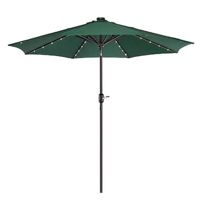 9' LED Lighted Outdoor Patio Umbrella with 8 Steel Ribs and Push ButtoTilt, Solar Powered by Villacera Forest Green
