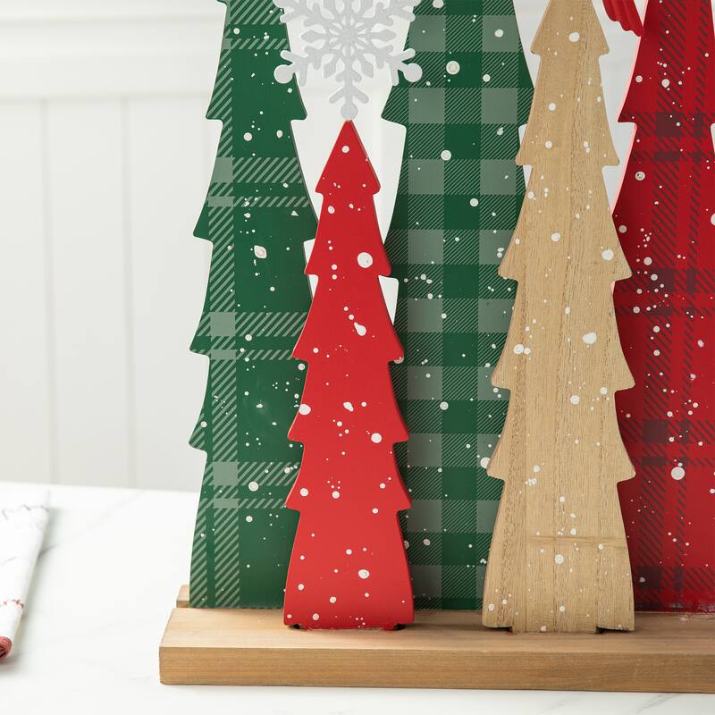 Glitzhome Wooden JOY Nativity Xmas Table Tree Centerpiece Home Decor