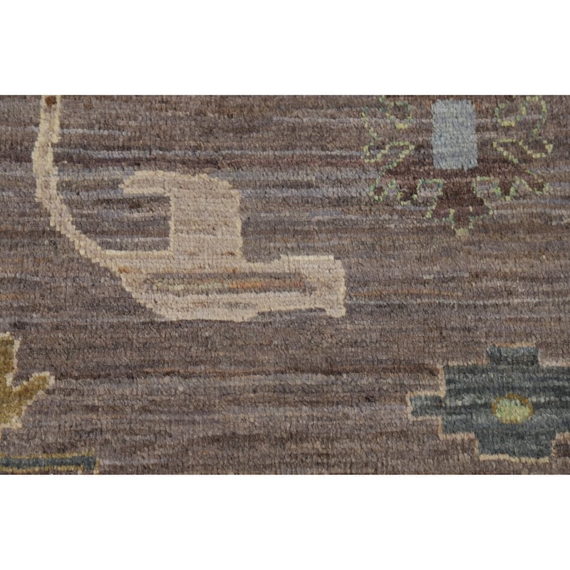 Vegetable Dye Brown Oushak Turkish Area Rug Hand-Knotted Wool Carpet - 9'0" x 11'6"