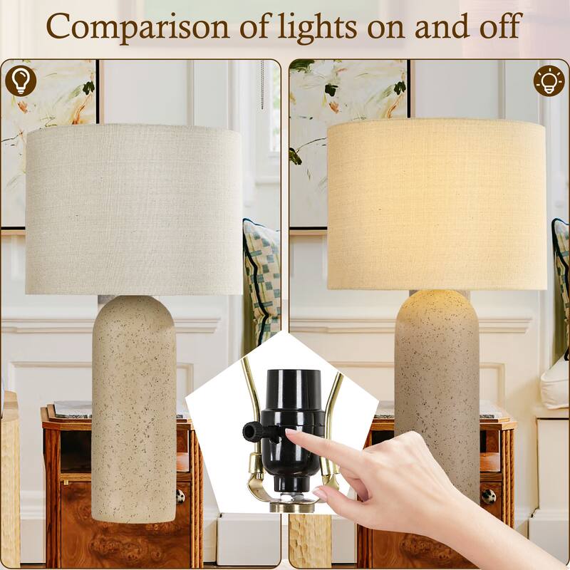 26" Painted Ceramic Accent Table Lamp with Drum Linen Shade