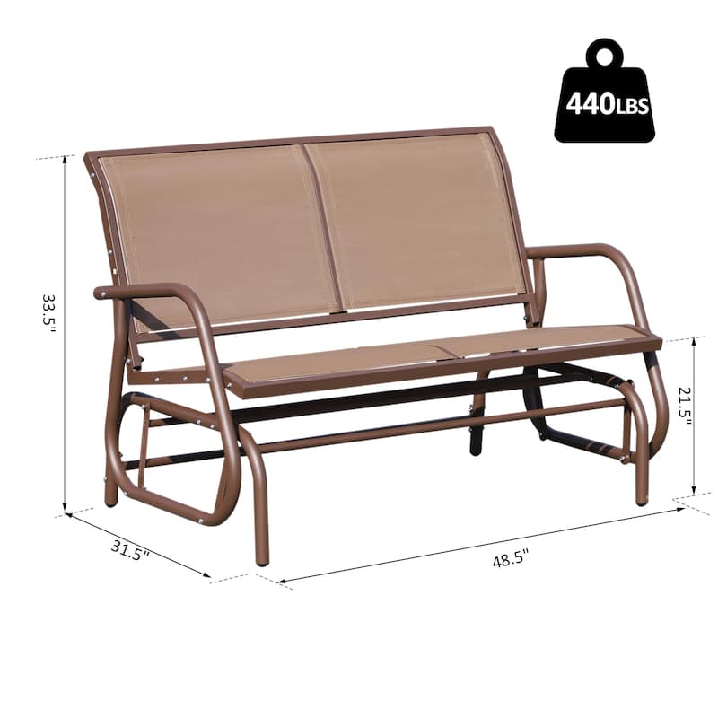 Outsunny 2-Person Glider Rocking Chair with Smooth Armrest, Breathable Mesh Fabric for Backyard Garden