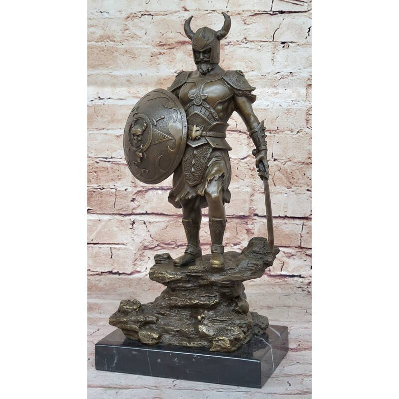 Fantasy Viking Warrior W/ Horned Helmet - Bronze Sculpture Statue Original Art By Kamiko