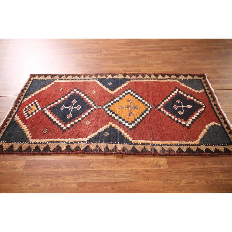 Orange Qashqai Persian Vintage Area Rug Handmade Wool Carpet - 3'3"x 6'1"