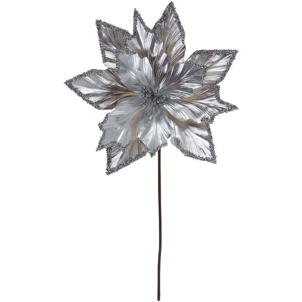 slide 2 of 4, 24" Metallic Silver Poinsettia Floral Christmas Pick - 24