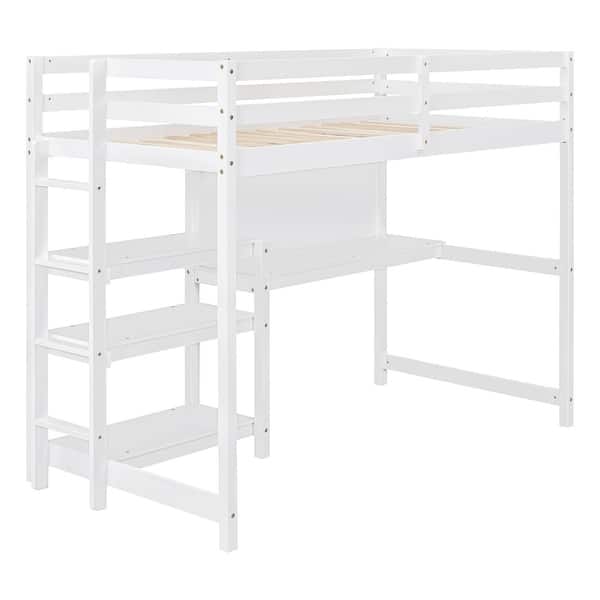 slide 2 of 25, Twin Loft Bed with Desk, Shelves & Writing Board White
