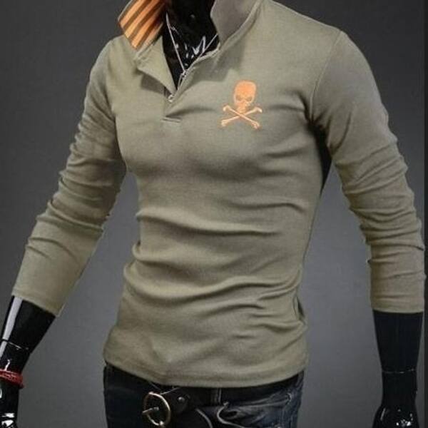 Shop Korean Men S Slim Stretch Cotton Skull Printed Polo Shirt
