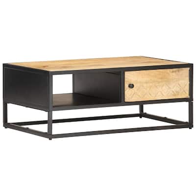 vidaXL Coffee Table with Carved Door 35.4"x21.7"x14.2" Rough Mango Wood