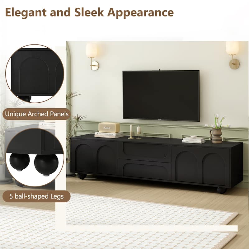 69.60" TV Stand with Storage, Wide Top Media Console Table w/ Wood Legs, Modern Entertainment Center for TVs up to 75"
