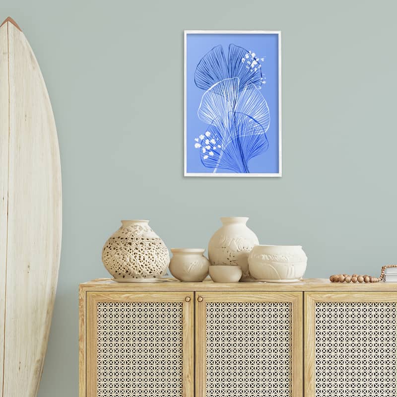 Stupell Layered Blue Gingkoes Framed Giclee Art Design By Martina Pavlova