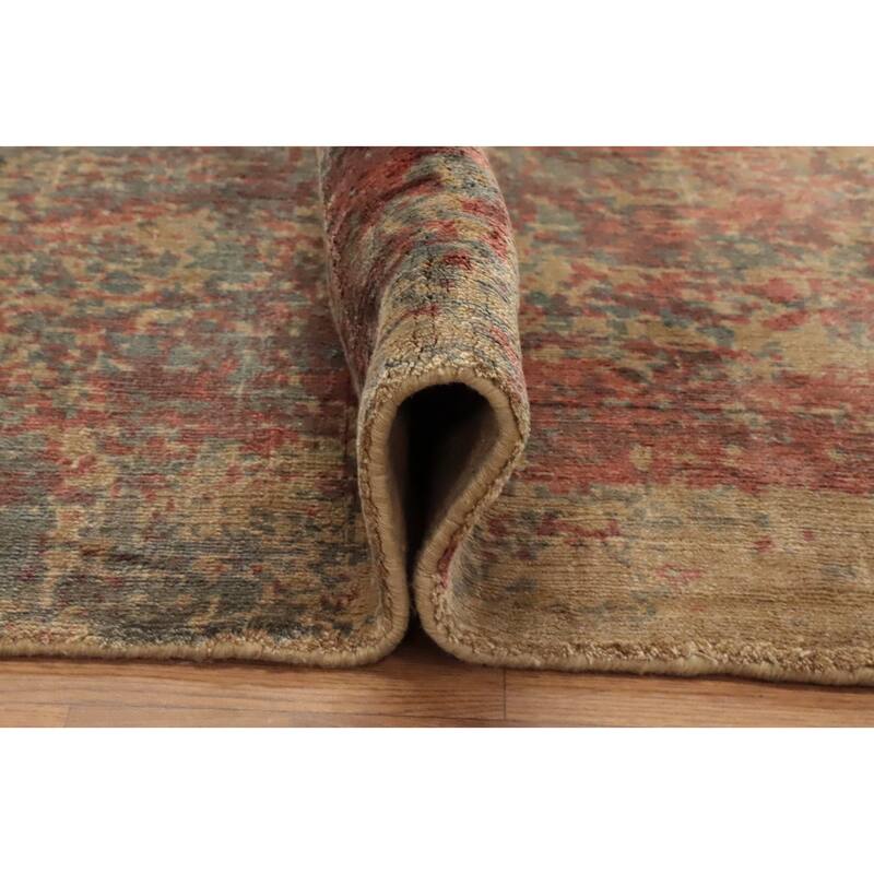 Hand Knotted Oriental Viscose Silk Carpet Modern Abstract Oranges & Rust Abstract Area Rug - 4' 10'' X 3' 1''