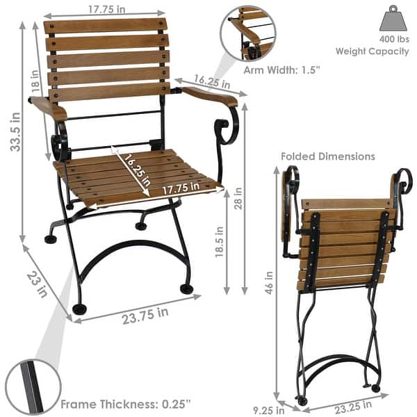 Sunnydaze Deluxe European Chestnut Wood Folding Bistro Chair with Arms