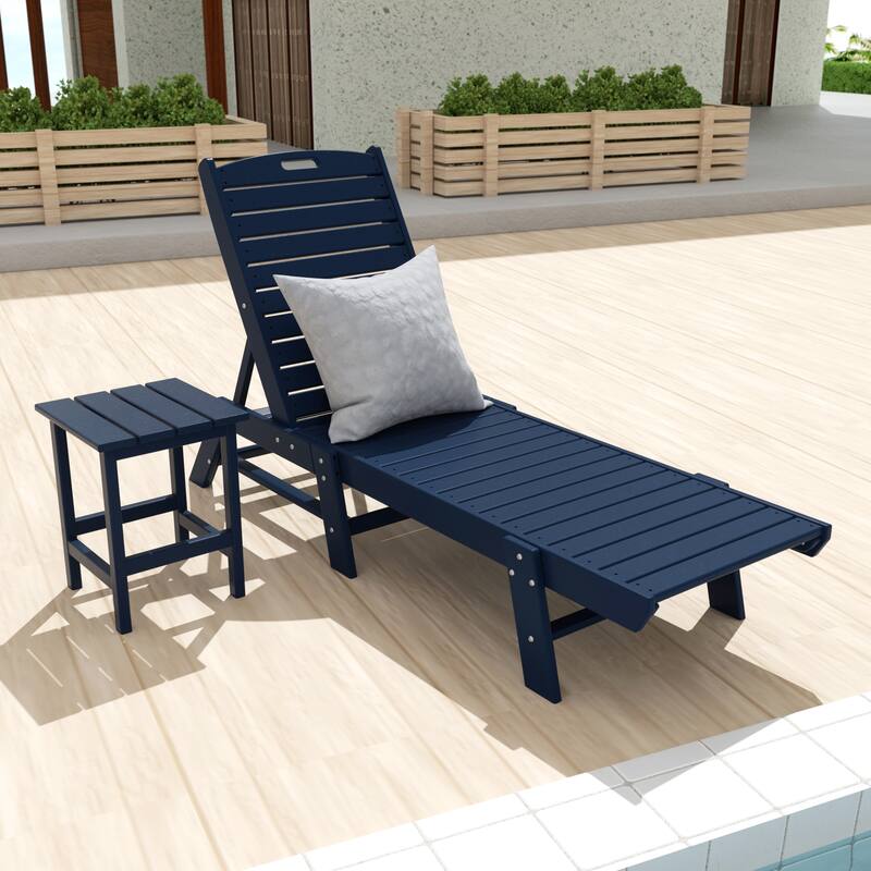 Laguna Hdpe All Weather Outdoor Patio Pool Reclining Armless Chaise Lounges With Side Table (2-Piece Set) - Navy Blue