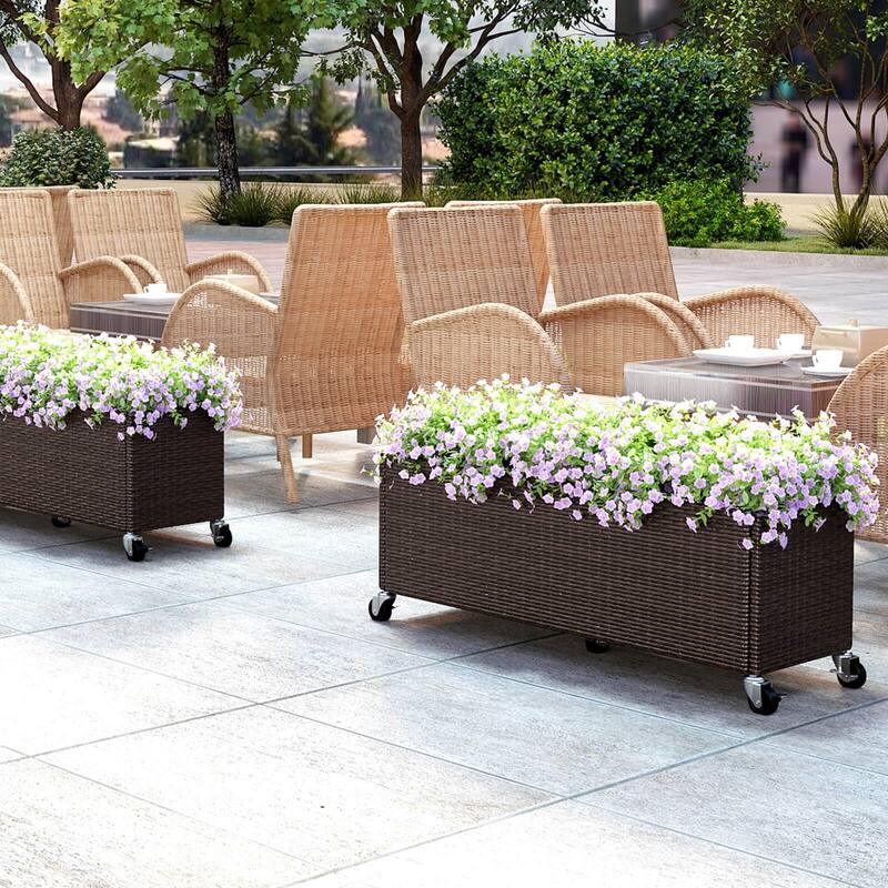 Costway 1/2 PCS Raised Garden Bed All-Weather PE Rattan Wicker Patio