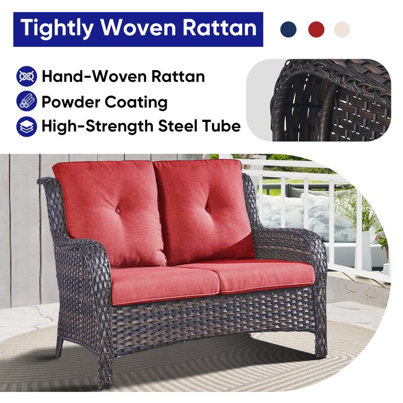 Gymojoy Patio Rattan Loveseat Sofa Outdoor Wicker Loveseat
