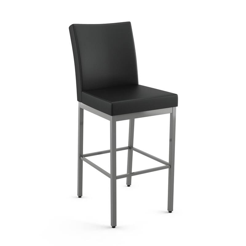 Amisco Perry Bar Stool - Charcoal Black Faux leather / Glossy Grey Metal 
