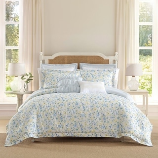 Laura Ashley Nora Blue Cotton Comforter Bonus Set - Bed Bath