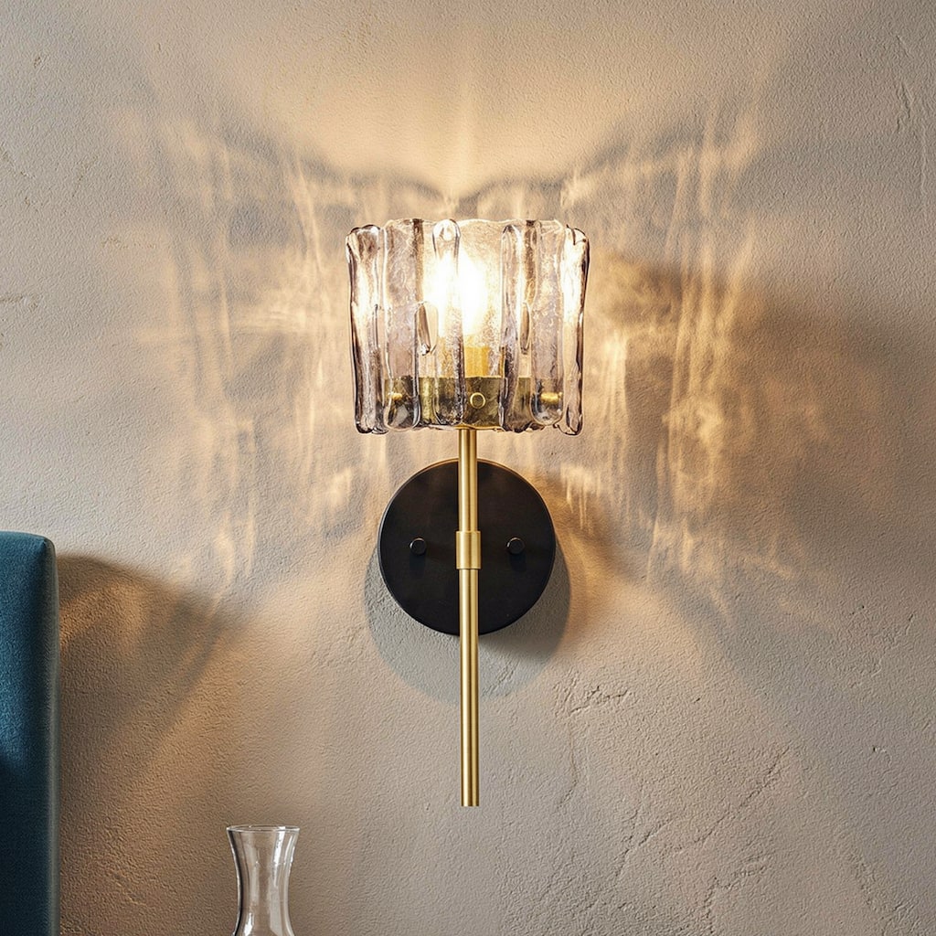 1-Light/ 2-Light Gold Hexagon Wall Sconce Glass Panels Shade
