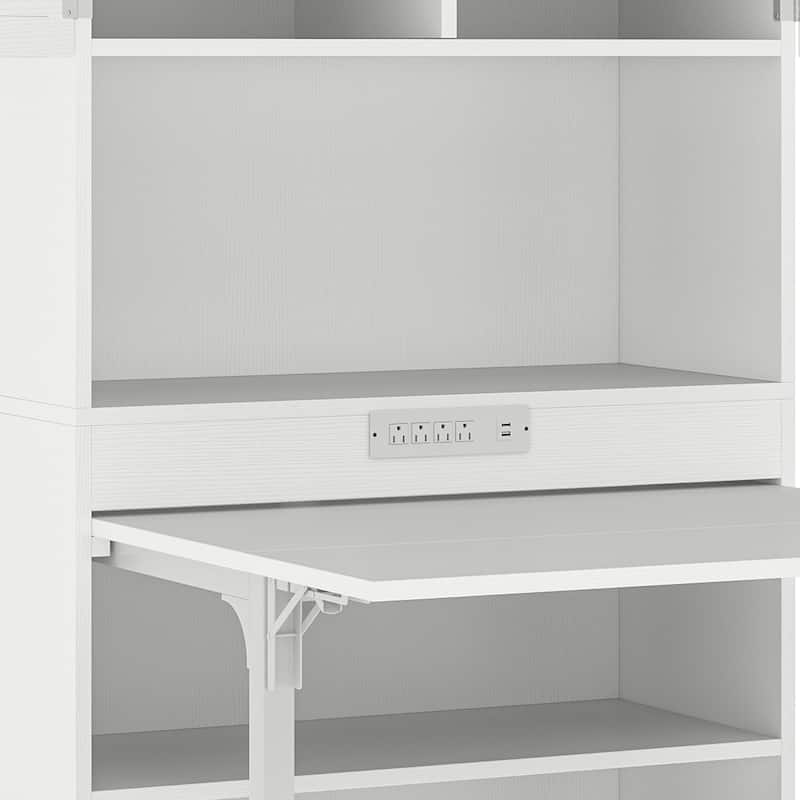 Moasis Expandable Crafting Table with Storage, Artwork Sewing Table with Cabinet and Magnetic Doors & Power Outlets