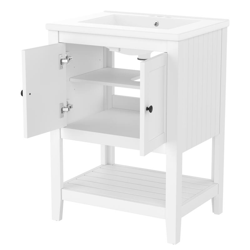 Bathroom Vanity with Sink, Small Storage Cabinet with 2 Soft Closing Doors, Sink Vanity with Solid Wood Frame
