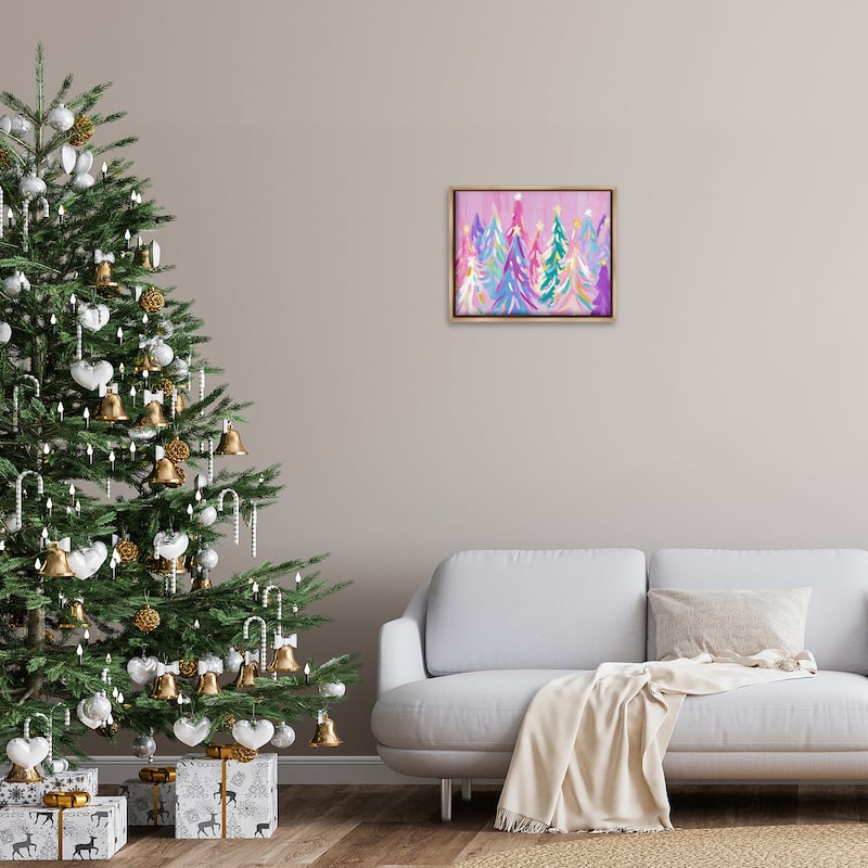 Stupell Pastel Christmas Trees Abstraction Framed Floater Canvas Wall Art Design By Arlington Prints