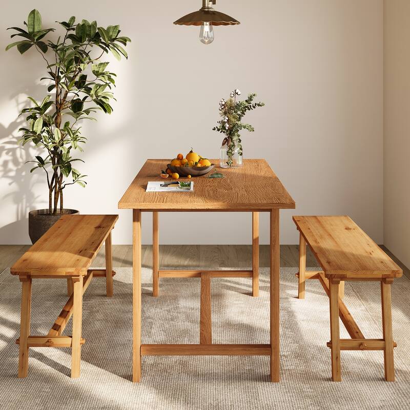 Solid Wood Indoor Dining Table Bench for Kitchen Dining Room - 55.12" L x 11.8" D x 17.72" H