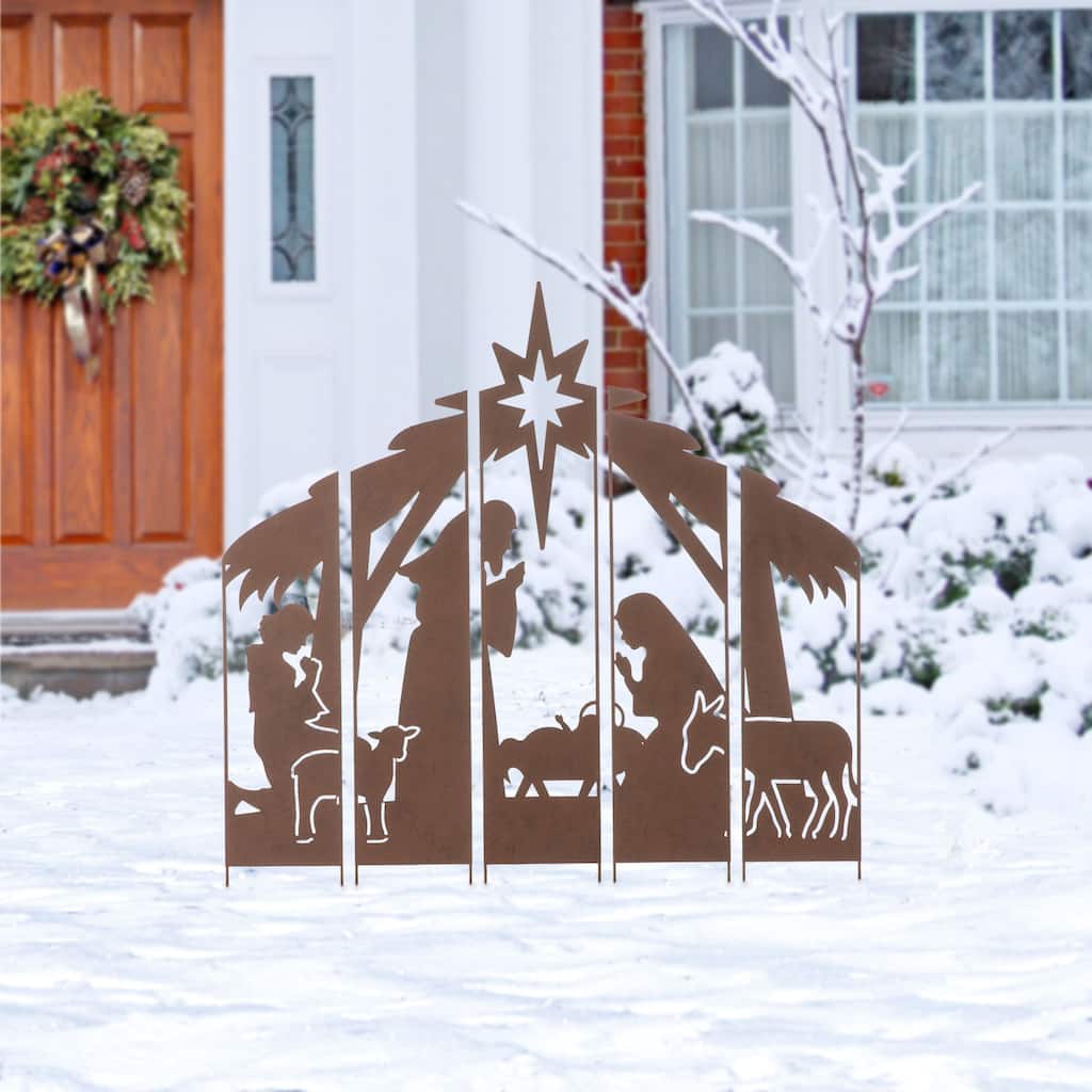 Glitzhome 41.5"H Christmas Metal Nativity Combo Yard Stake Outdoor Decor