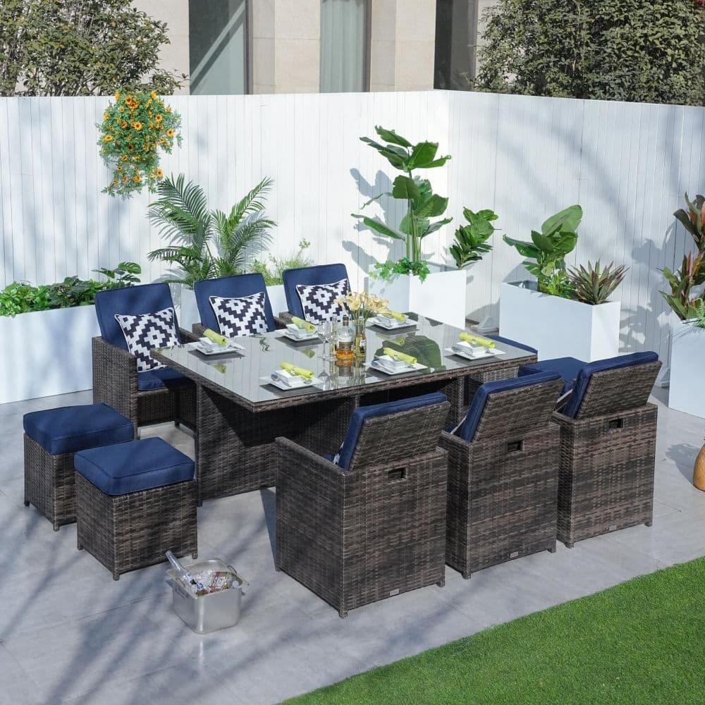 Abrihome 11-piece Outdoor Rattan Wicker Dining Table and Chairs Set