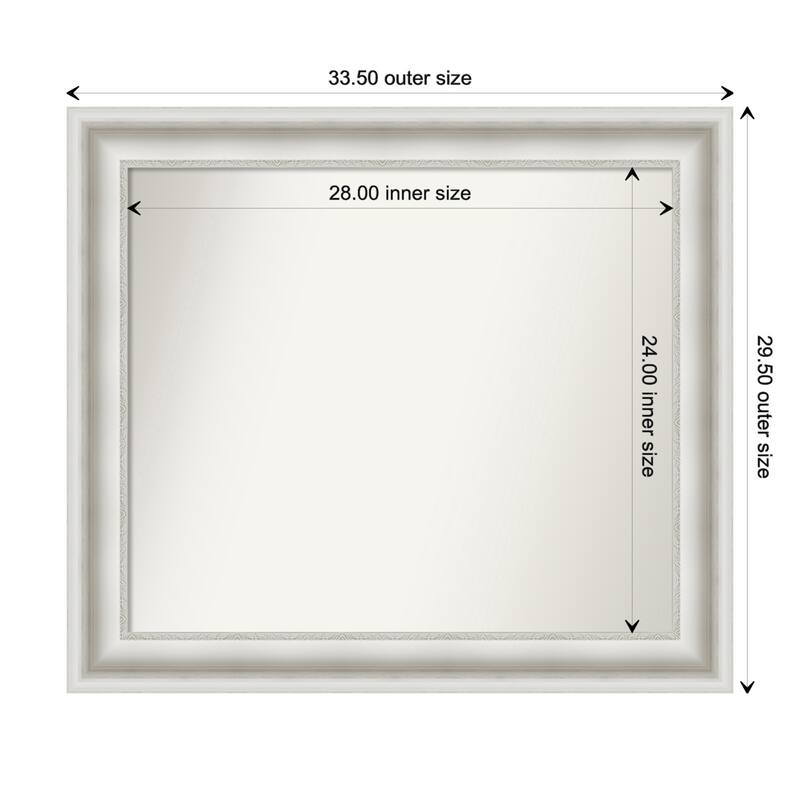 Parlor White Framed Non-Beveled Custom Wall Mirror, Bathroom Vanity Mirror - Outer Size: 33.5 x 29.5